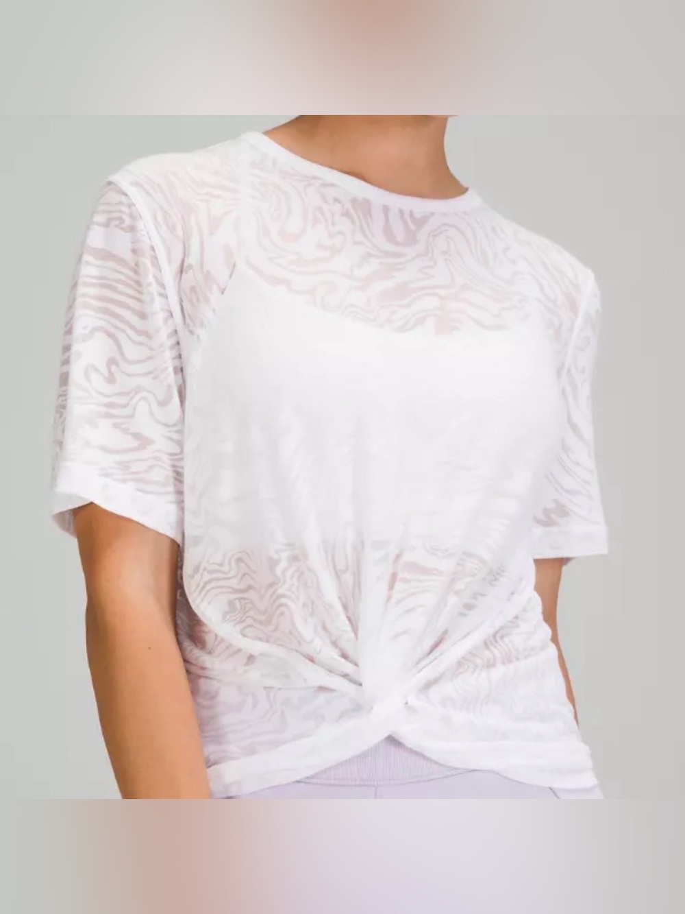 Lululemon Crescent Tee *Veil White Knot-Front Sheer Short Sleeve Top size S
